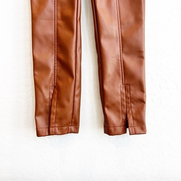 Steve Madden Women’s Vegan Faux Leather Pants Split Leg High Waist Cognac Med - Picture 4 of 7